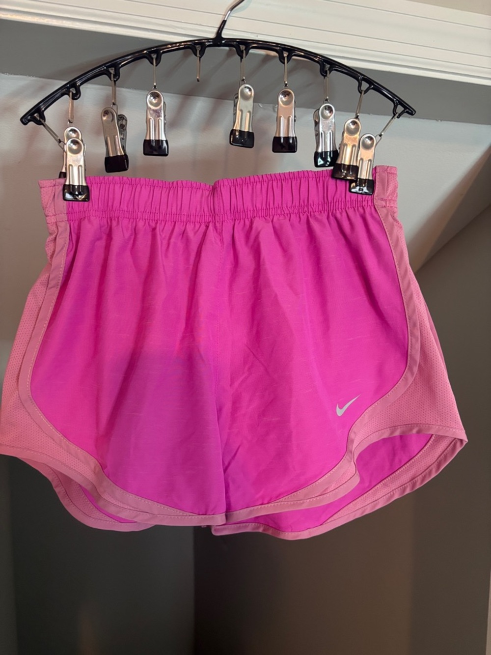 Nike Women's Bright Pink Running Shorts with Light Pink Trim
